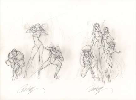 J. Scott Campbell - X-Men: Blue #1 & Gold #1 2Pc Variant Cover Prelims - Jean Grey, Beast, Iceman - Storm, Nightcrawler, & Jubilee - 2017 Signed