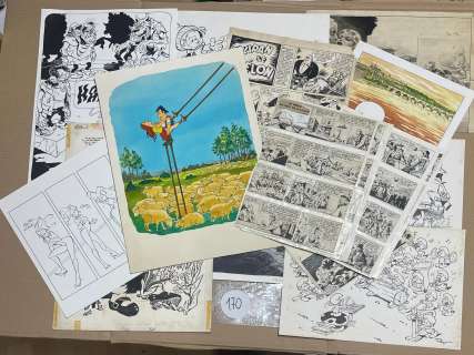 Lot de 24 planches diverses. - COSSIO. 4 cases « Le Bolide Fantôme… | misc / divers