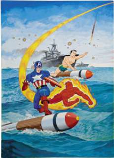 Alex Schomburg - Overstreet Comic Book Price Guide #21 Cover Featuring Captain America, The Human Torch, And The -