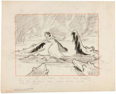 SNOW WHITE IN SWAMP WITH ALLIGATORS ORIGINAL STORYBOARD ART. | Hake’s