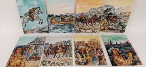 Faini, Umberto - 8 Original colour drawing - Buffalo Bill - al contrattacco - 1962 | Catawiki