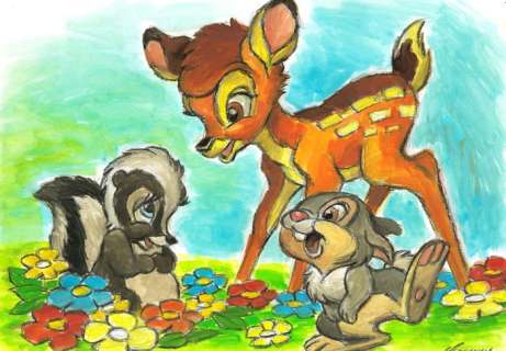 Joan Vizcarra - Bambi, Thumper & Flower - Original Painting | Catawiki