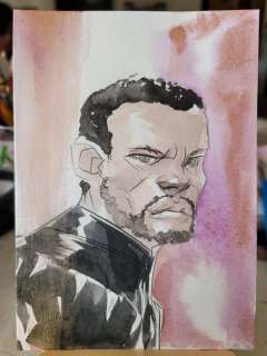 Dustin Nguyen | Watercolor Black Panther unmasked | Dustin Nguyen