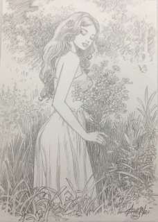 Aouamri, Mohamed - 1 Original drawing - La Fille aux fleurs - 2022 | Catawiki