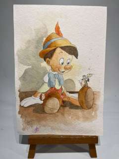 Zanella & Saras - 1 Original colour drawing - Pinocchio - Pinocchio e il grillo parlante - 2024 | Catawiki