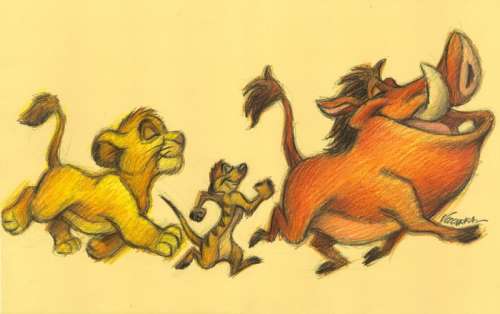 Joan Vizcarra - The Lion King: Simba, Timon & Pumba - Joyful Procession - Original Pencil Drawing - Hand Signed | Catawiki