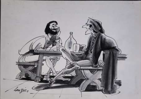 Lauzier Gérard - 1 Original drawing - Les troubadours | Catawiki