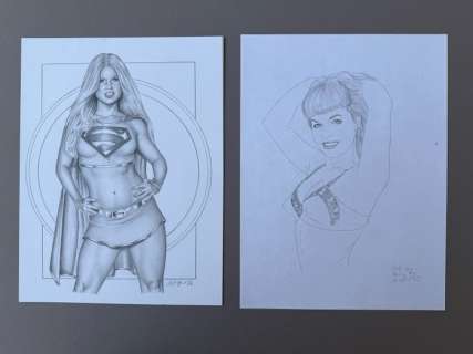 Don L. Monroe - 2 Original drawing - Supergirl and Betty Page Prelim - Master of Eroticism | Catawiki