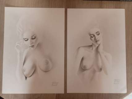 Juliana Ovsyanko - 2 Original drawing - Dessin de Charme Femme nue - 2022 | Catawiki