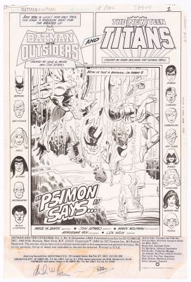 Lot 81 - JIM APARO BATMAN AND THE OUTSIDERS #5 COMIC BOOK TITLE SPLASH PAGE ORIGINAL ART. | Hake’s
