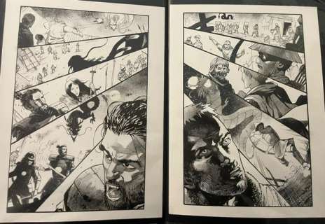Continue Shopping | KNIGHTS VS SAMURAI #4 PAGES 10 & 11 FEDERICO MELE ORIGINAL ART | Scott’s Collectables