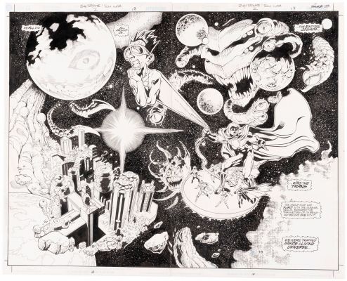 Lot 11 - DARRYL BANKS JLA/THE SPECTRE: SOUL WAR #2 COMIC BOOK DOUBLE PAGE SPREAD ORIGINAL ART. | Hake’s