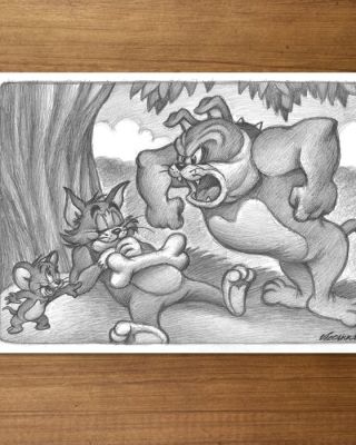 Joan Vizcarra Crayon original - Tom, Jerry & Spike: The Bone Incident – Hand Signed | Catawiki