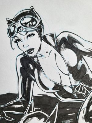 Elias Chatzoudis Original drawing - Catwoman - Lying down on Batman`s cowl - 2013 | Catawiki