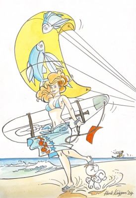 Henk Kuijpers - 1 Original colour drawing - Franka - On the beach watercolour - 2024 | Catawiki