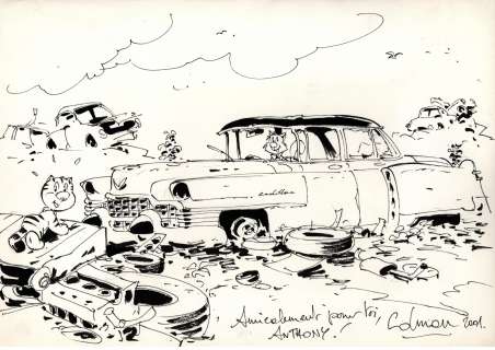 COLMAN Stephane  - Dédicace aboutie représentant Billy the cat dans une décharge[...]