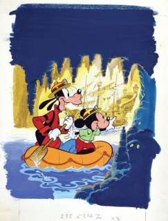 Disney (Studios) | DISNEY MICKEY ET DINGO SUR UN PNEUMATIQUE. Encre de Chine et gouache p | Coutau Bégarie