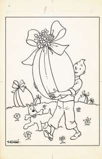 Herge Georges Remi Dit (1907 - 1983)  Tintin Portant Un Oeuf de Paques, Milou a Ses Cotes |  | Artcurial