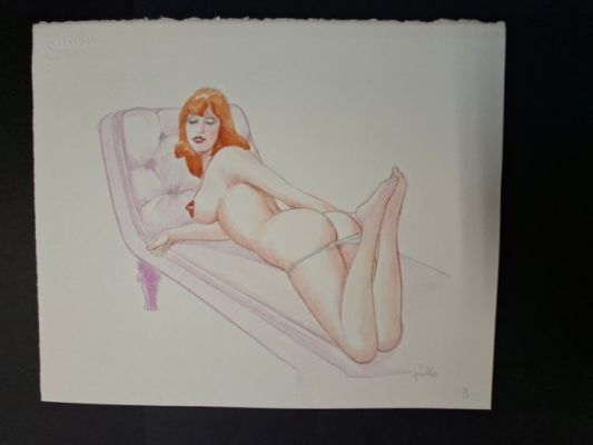 Frollo Leone - 1 Original colour drawing - Vrouwelijk naakt - Vrouw op divan | Catawiki
