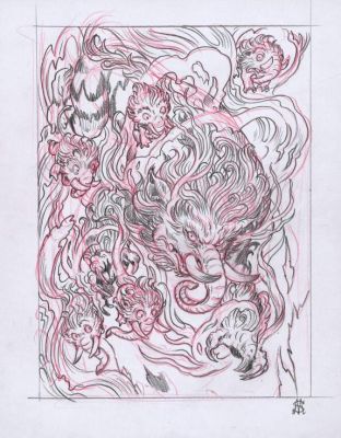 Stan Manoukian | Crayonné original, " Le Baku" - Les Monstres - L’Encyclopédie du Merveilleux | Daniel Maghen