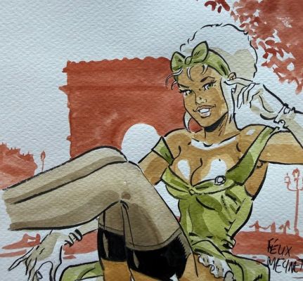 Meynet, Félix - 1 Original colour drawing - Mirabelle coquine à Paris | Catawiki