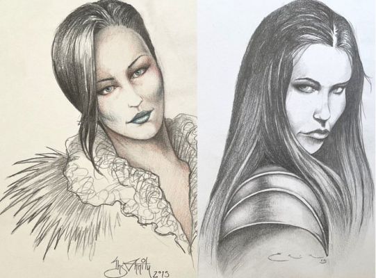 Ihsahnity (Erik Doppenberg) - 2 Dessins au crayon - Female Warriors - 2015 | Catawiki
