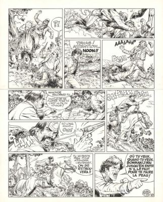 Michel Blanc-Dumont | Planche originale n°42 accompagnée de son bleu de mise ne couleurs - La Piste des maudits - La Jeunesse de Blueberry | Daniel Maghen