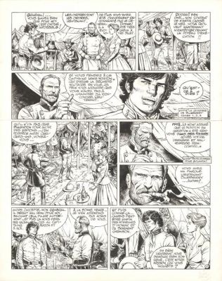 Michel Blanc-Dumont | Planche originale n°21 accompagnée de sa mise en couleurs, présence de rustines en case 5 - La solution Pinkerton - La Jeunesse de Blueberry | Daniel Maghen