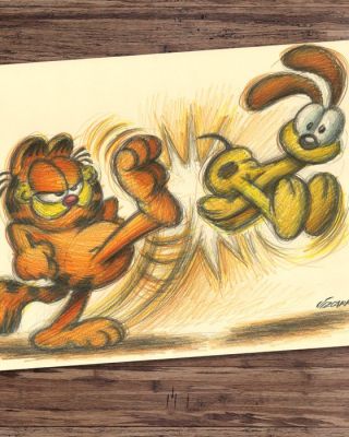 Vizcarra, Joan - Garfield & Odie "Classic Kick" - Hand-Signed Original Colour Pencil Artwork | Catawiki