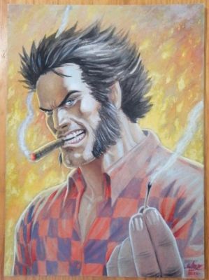 Atilio Rojo - 1 Original colour drawing - Wolverine - On fire - 2013