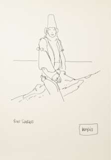 MOEBIUS (Né en 1938). Starwatcher. Dessin Ã  l’encre dédicacé. H: 29 cm x L: 21 cm. - | Arthema Auction