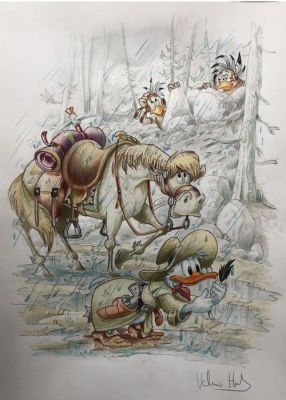 Held, Valerio - 1 Original colour drawing - Topolino - "Sotto la pioggia" | Catawiki