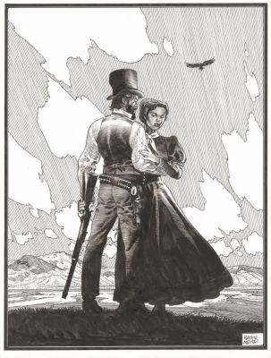 Ralph Meyer | Jonas et Rose enlacés, illustration originale réalisée pour un tiré à part - Undertaker | Daniel Maghen