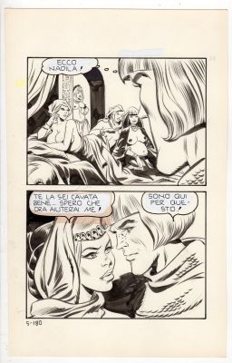 Leone Frollo | Tavola originale per Lucifera 8. Tavola riutilizzata per il numero 5 della miniserie di Lucifera pubblicata nel 1992. Baloon riscritti. Cm. 16 x 25,5. Anno di esecuzione 1972. Lucifera 8 pag. 84. | Art e Fumetto