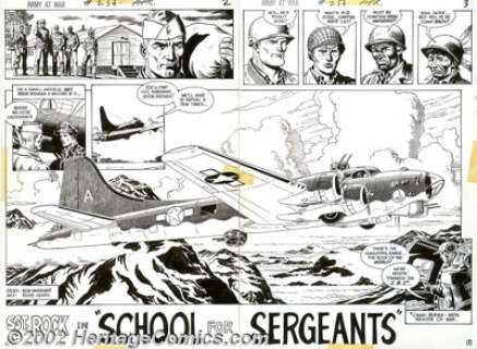 Russ Heath - Original 2-page Splash for Our Army at War #256 (DC, 1973). Beautiful 2-page title splash, as Rock is - | Heritage