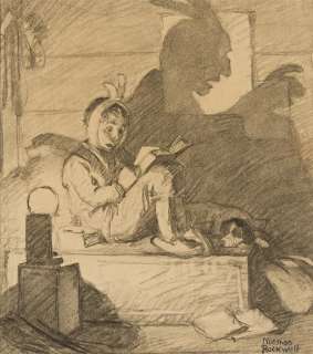 NORMAN ROCKWELL Child Reading by Lamp Light. | Swann Galleries