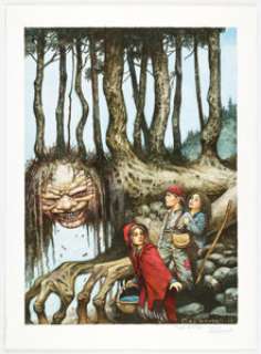 Larry MacDougall - Fantasy Painting (2003). Little Red Riding Hood, Hansel, and Gretel look to be in trouble in - | Heritage