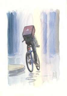Milo Manara | “Coursier à vélo”?Aquarelle sur papier 25 x 36 cm... | Tessier Sarrou