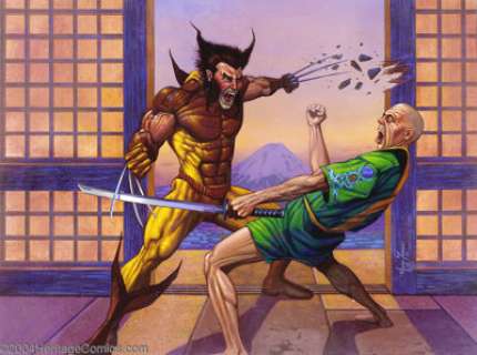 Marc Sasso - Original Art Painting, "Wolverine vs. Lord Shingen" (Marvel, 1993). Looks like Wolverine is - | Heritage