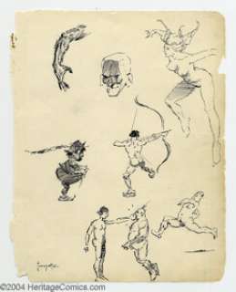 Frank Frazetta - Original Art Sketch Page, 7 Figures and Head Study (undated). Eight very finished sketches of six - | Heritage