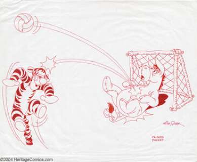 Mike Royer - Eeyore and Tigger Sketch Original Art (undated). Tigger makes a "header-towards-goal", but - | Heritage