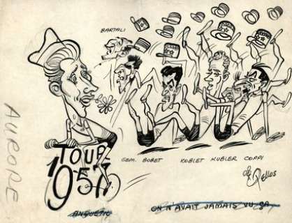 PELLOS René Dessin original consacré au Tour de France 1955 pour le journal l’Aurore... | Vermot et Associés