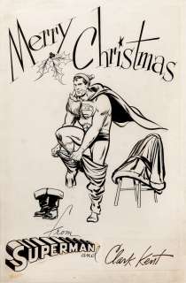 "Superman" Christmas Card and merchandising artwork by Win Mortimer.