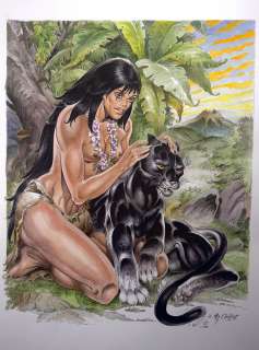 CHERET André  - Grande illustration représentant une jeune femme accompagnée d’une [...] | Vermot et Associés