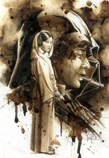 Star Wars: Leia, Luke Skywalkwer & Darth Vader - Original Coffee Drawing by Juapi | Catawiki