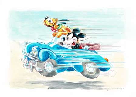 Fernandez, Tony - Original Painting - Mickey and Pluto in their Vintage Car | Catawiki