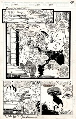 Lee, Jim - Uncanny X-Men #270 Pg, X-Tinction Agenda #1, Very Large Splash Panel - Strong Guy Packs Up Dazzler Fan | Cool Lines Art