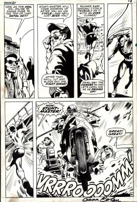 Gene Colan Syd Shores | Daredevil #67 P 14 (Daredevil in 3 Great Panels As the Stunt-Man Smashes Through Chasing Dd in Largest Panel!) 1970 | Romitaman