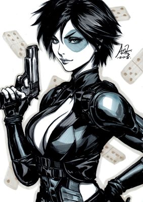 Stanley Artgerm Lau - Domino Mixed Media Pinup with Great Backgrounds!