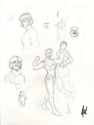 Adam Hughes | 1993 Sketch Book 11" X 14" All-American Girl Character Designs, with Photo of Adam Hughes Signing Actual Artwork! | Romitaman